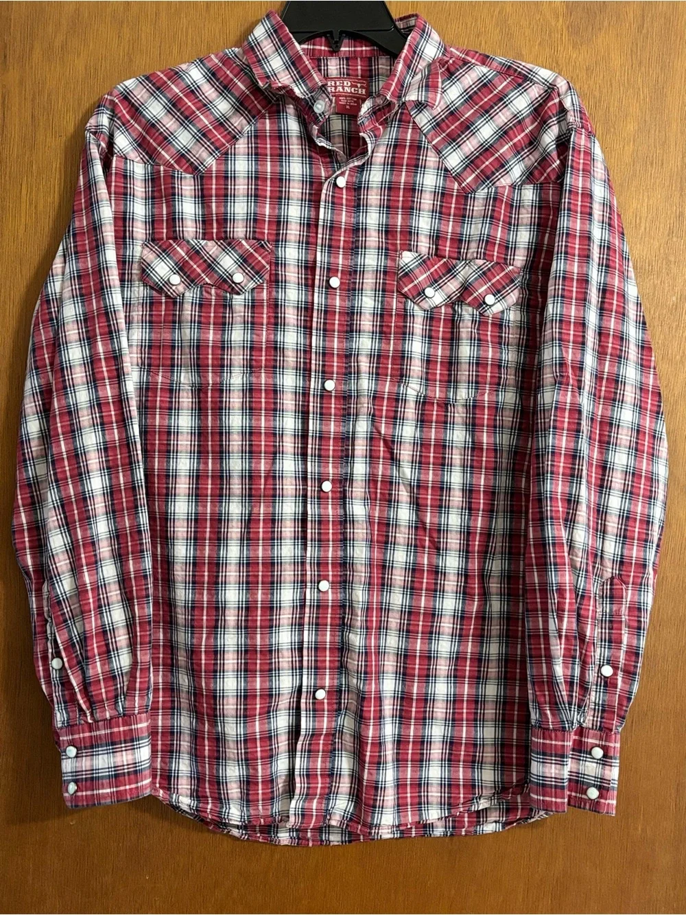 Red Ranch Long Sleeve Plaid Pearl Snap Western Shirt XL